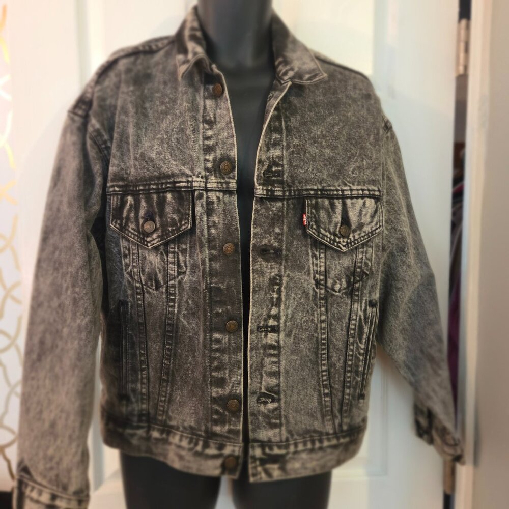 Vintage Levi's 70507 0253 Black Acid Wash Denim Trucker Jacket Medium